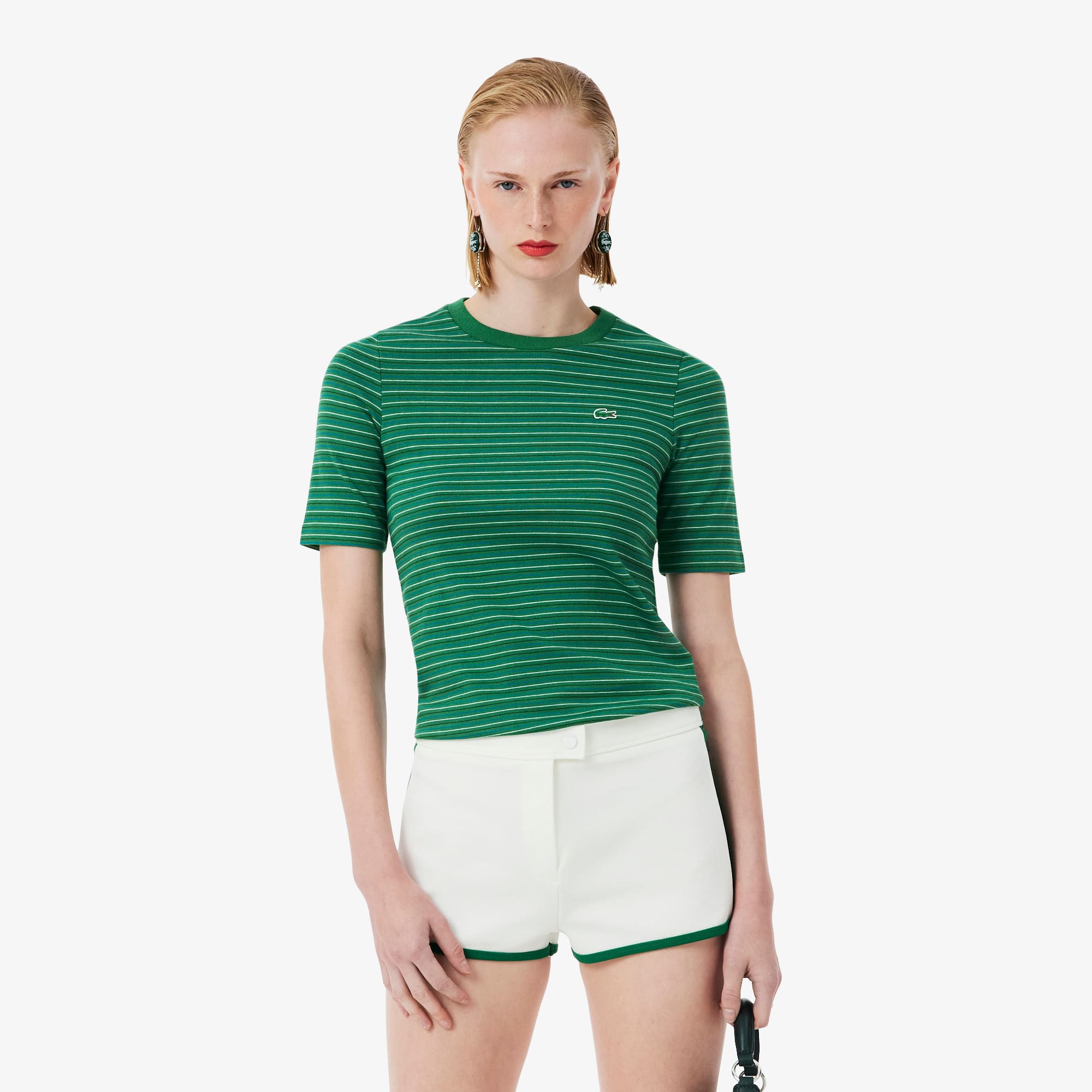 Lacoste Runway Striped Jersey T-shirt - M In Green