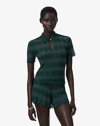 Runway Pointelle Polo Collar Sweater