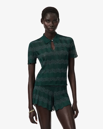 Runway Pointelle Polo Collar Sweater