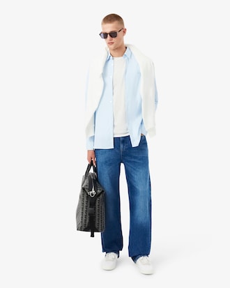 Camisa Slim Fit De Popelina El&aacute;stica A Rayas