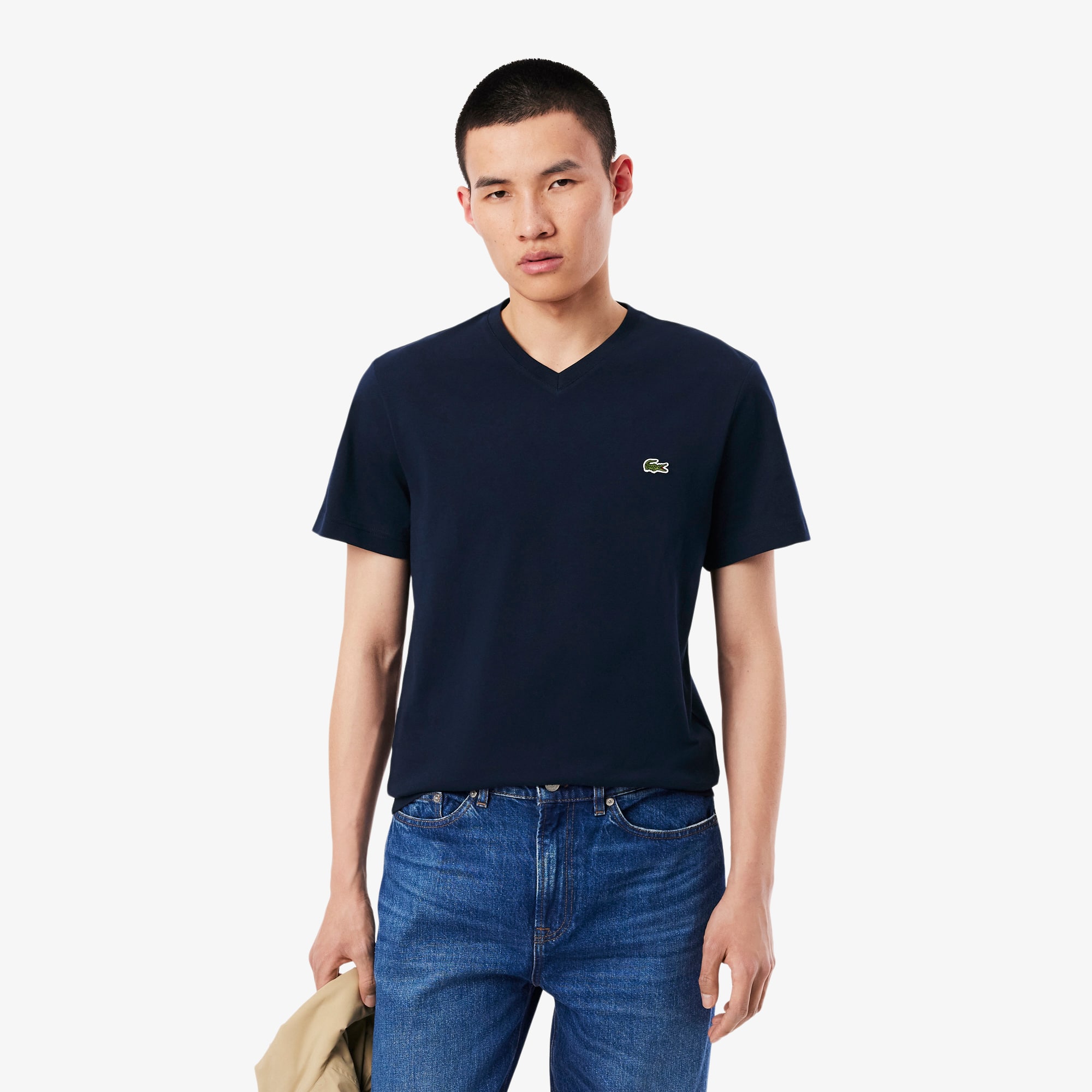 Lacoste Men's V-neck Cotton T-shirt - Xl - 6 In Blue