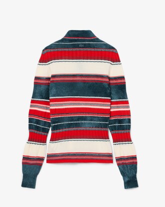 Runway Textured Striped Polo Collar Sweater