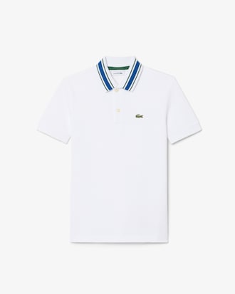 Stripe Collar Petit Piqu&eacute; Polo Shirt