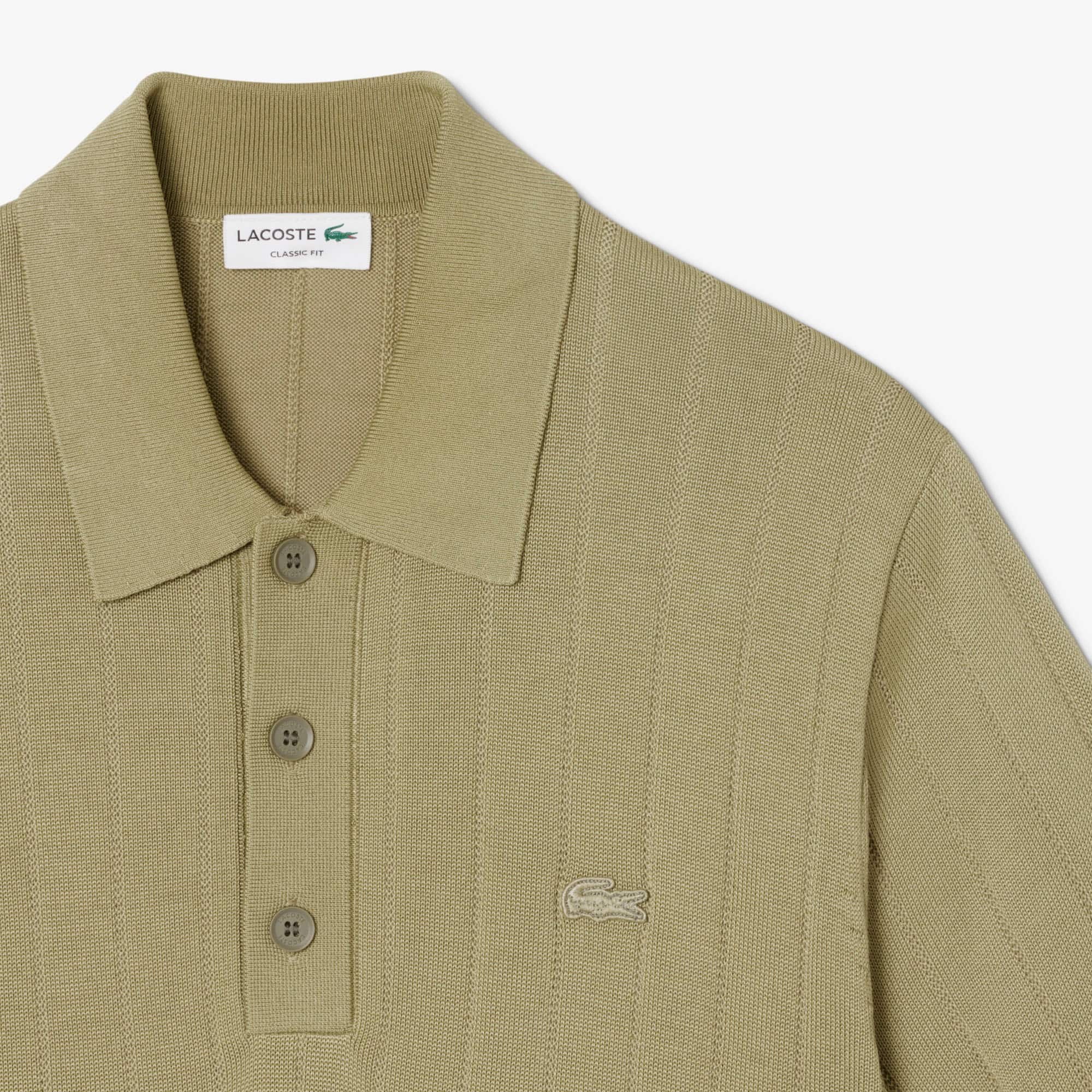 Men's Fluid Ribbed Knit Polo Collar Sweater