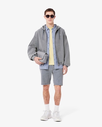 Men's Washed Effect Denim Hooded Jacket