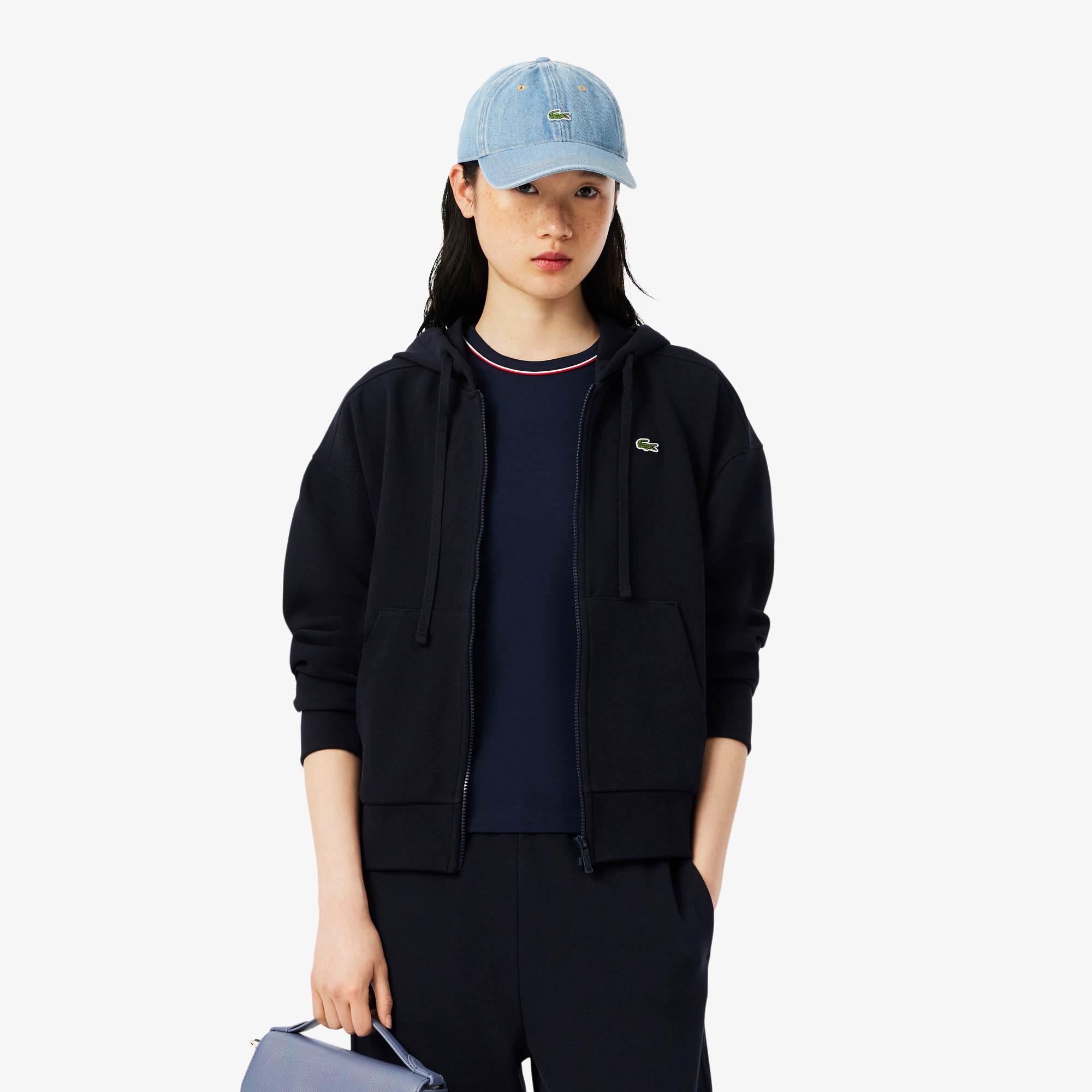 Lacoste Women's Zip-up Piqué Hoodie - 40 In Blue