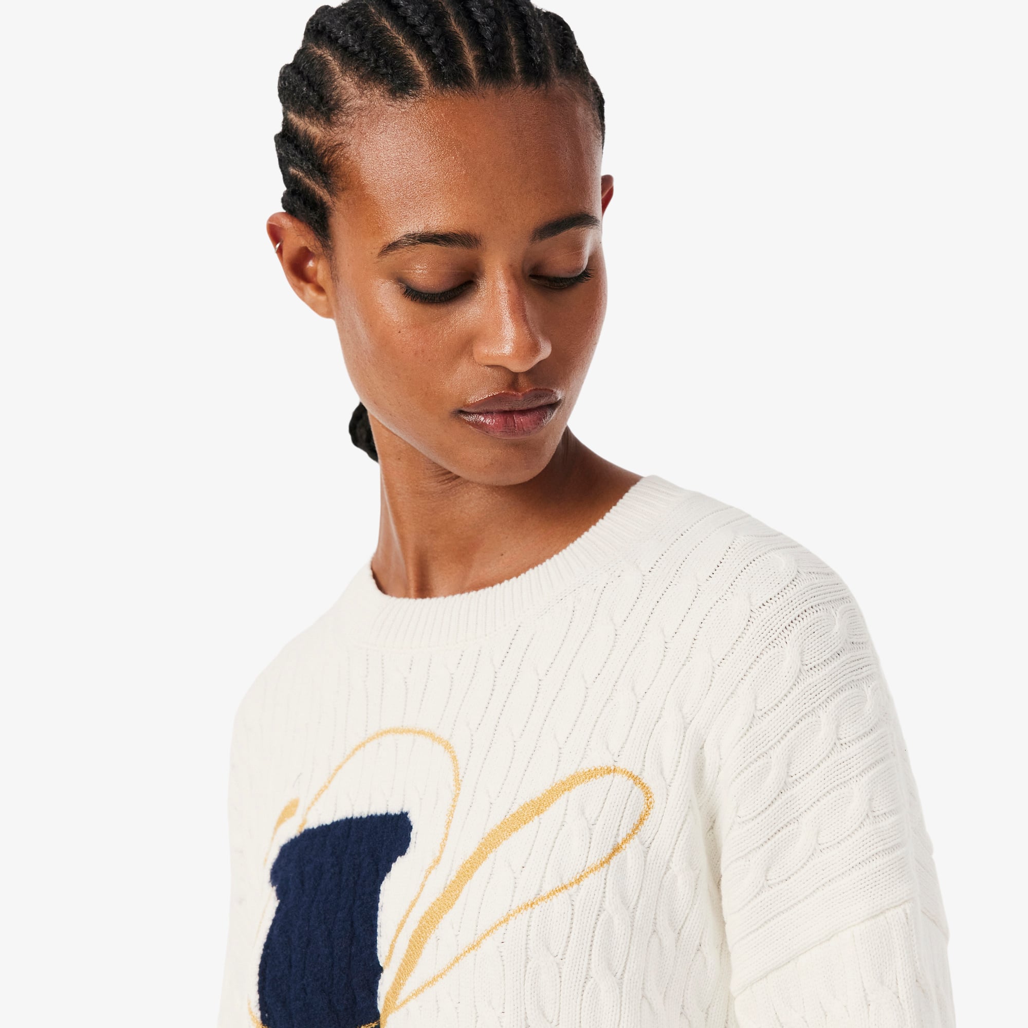 Embroidered Intarsia Cable Knit Sweater - Sweaters & Sweatshirts