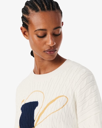 Embroidered Intarsia Cable Knit Sweater