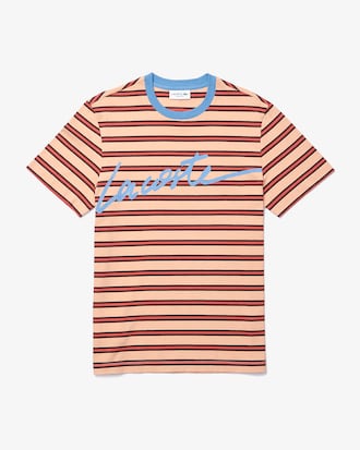 T-shirt &agrave; col rond en coton ray&eacute; avec marquage imprim&eacute;