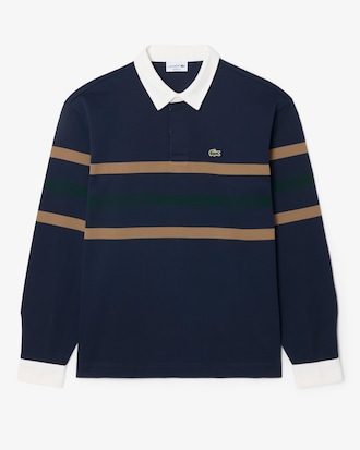 Relaxed Fit Striped Piqu&eacute; Rugby Polo Shirt