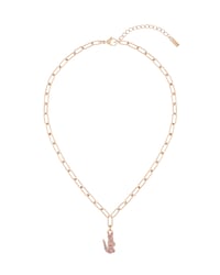 Women's Pink Crystal Croc Pendant Gold Necklace