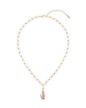 Women's Pink Crystal Croc Pendant Gold Necklace