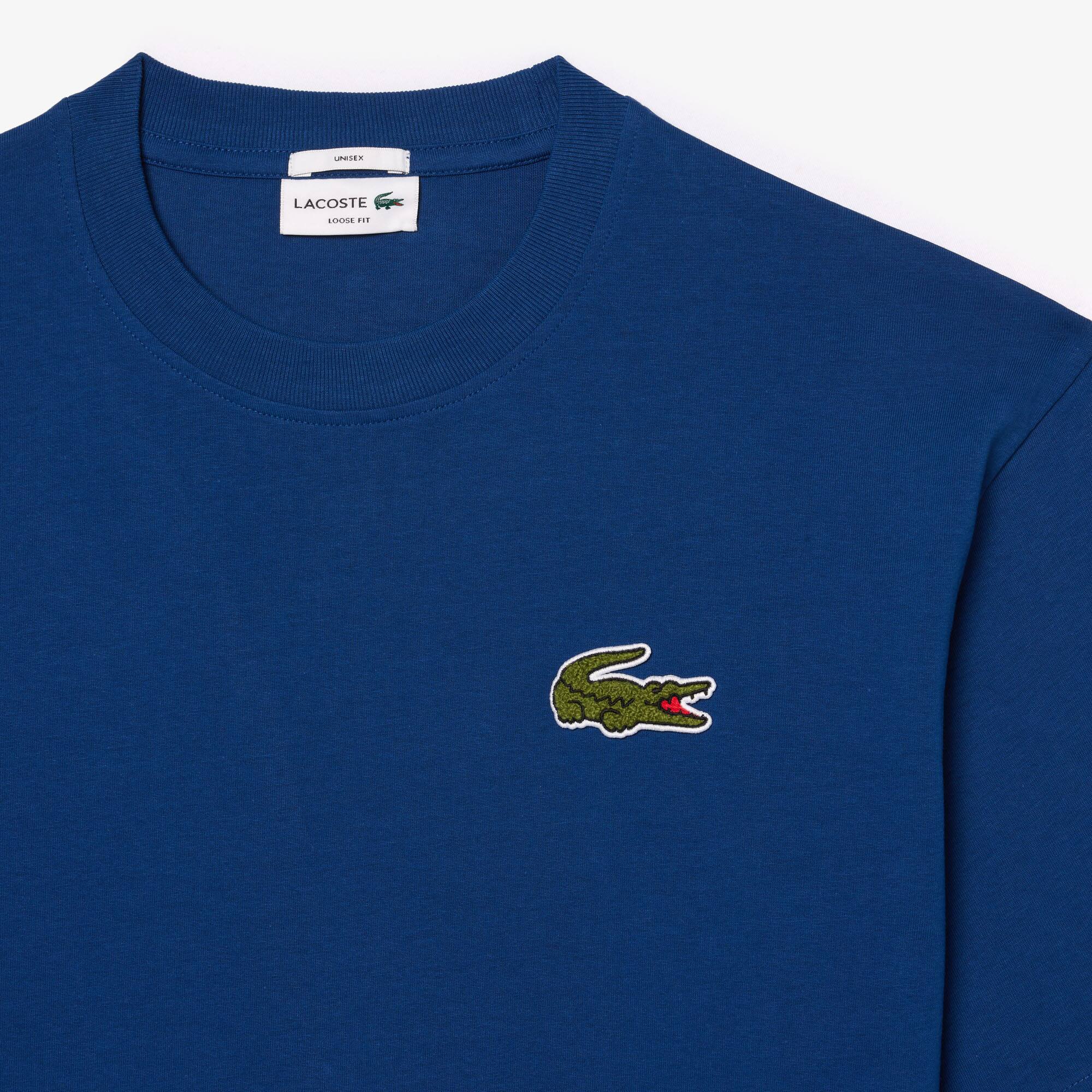 【関税&送料込】Lacoste Blue Polyester T-Shirt Unisex Loose Fit Heavy Cotton Badge T-Shirt - T-shirts - New