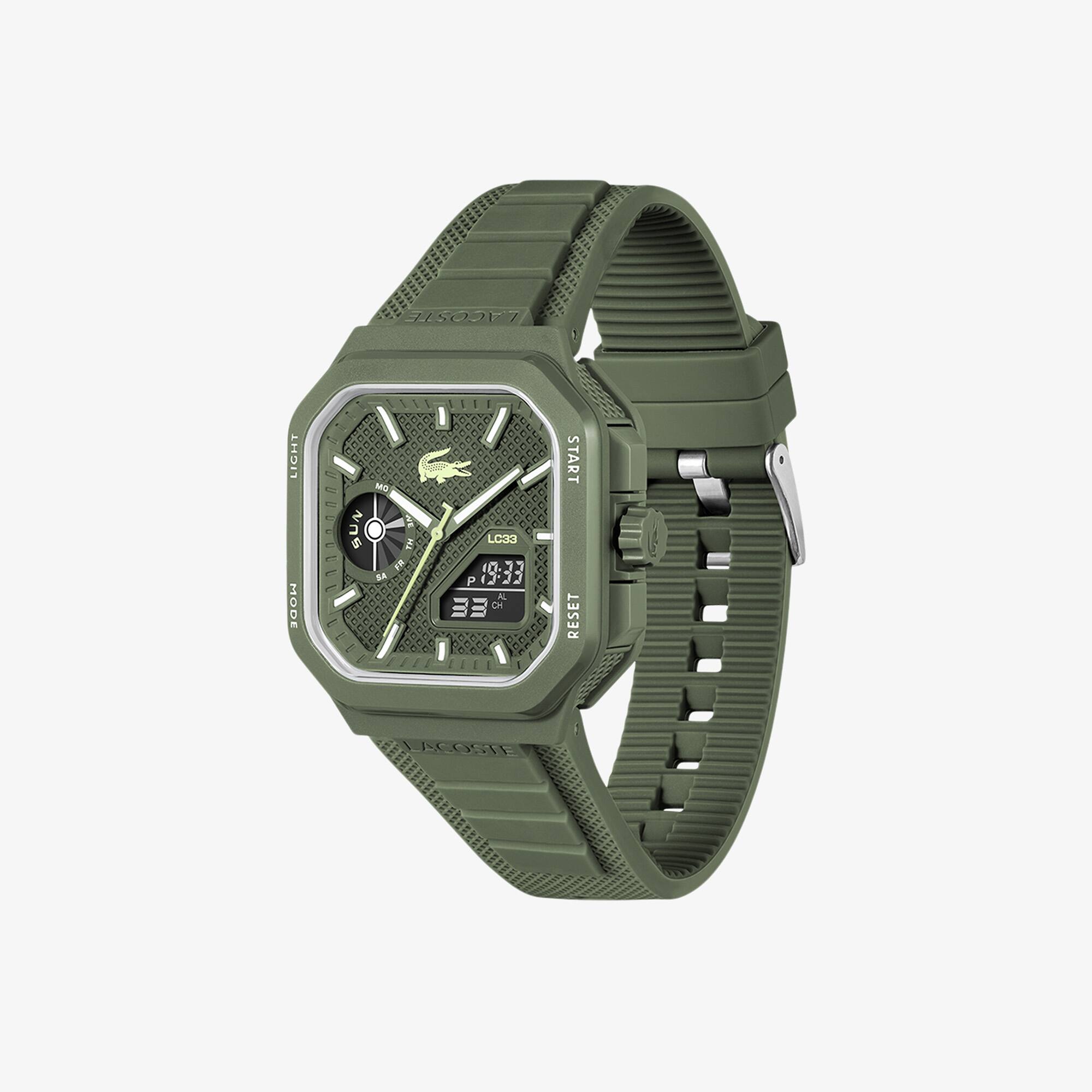 １点限り→LACOSTE→FR 5 UR Lサイズ殆ど未使用品です。 Lacoste LC33 World Time Chrono Light Black Date Dial Silicone
