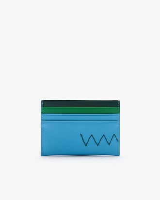 Tarjetero para hombre en piel lisa tricolor con pespuntes