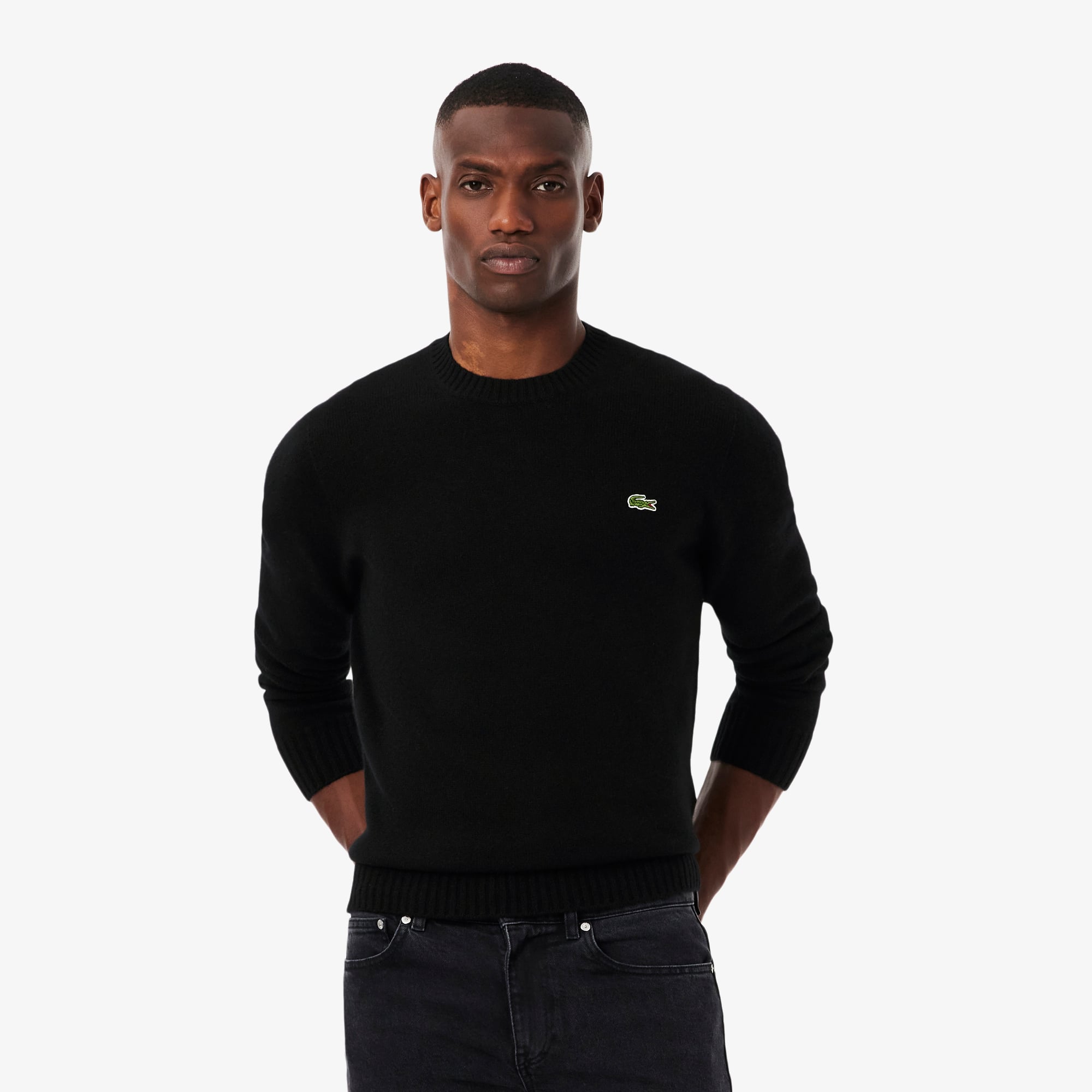 LACOSTE ネックロゴ スウェット ブラック FR3 Men's 3D Knit Cashmere Crew Neck Sweater - Sweaters & Sweatshirts