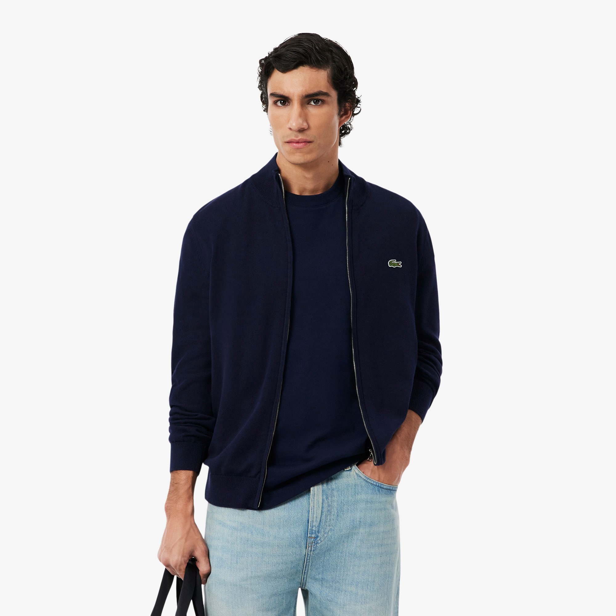Men's Zip-Up High-Neck Cotton Sweater - Sweaters & Sweatshirts