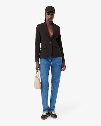 Women's Embroidered Logo Slim Fit Wool Blazer