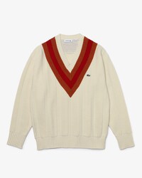 Women&rsquo;s V-neck Striped Textured Wool Sweater