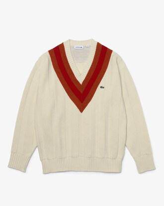 Women&rsquo;s V-neck Striped Textured Wool Sweater