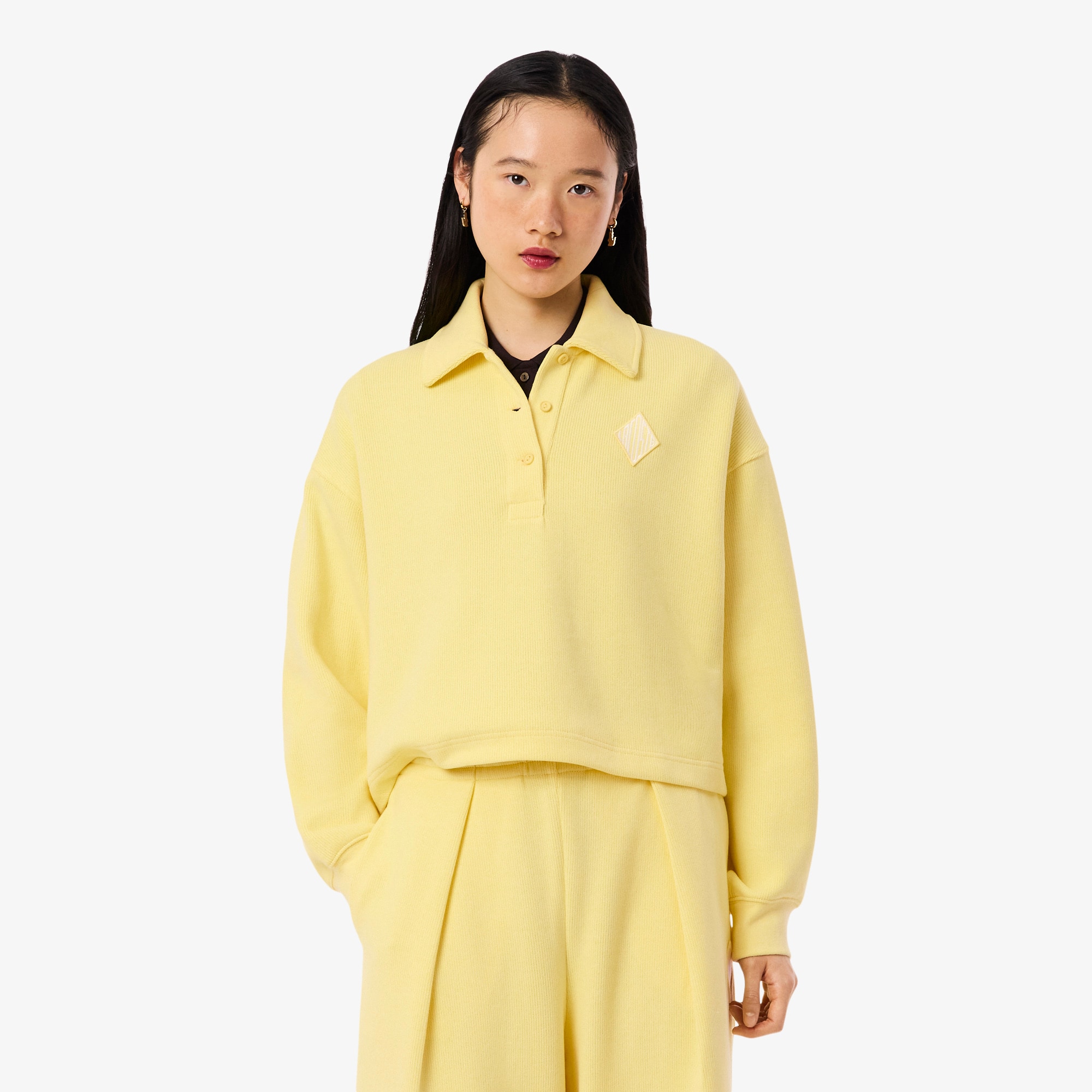 Lacoste Oversized Ribbed Polo Sweatshirt - 36 In Yellow