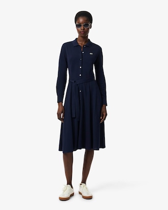 Polo Collar Belted Petit Piqu&eacute; Dress