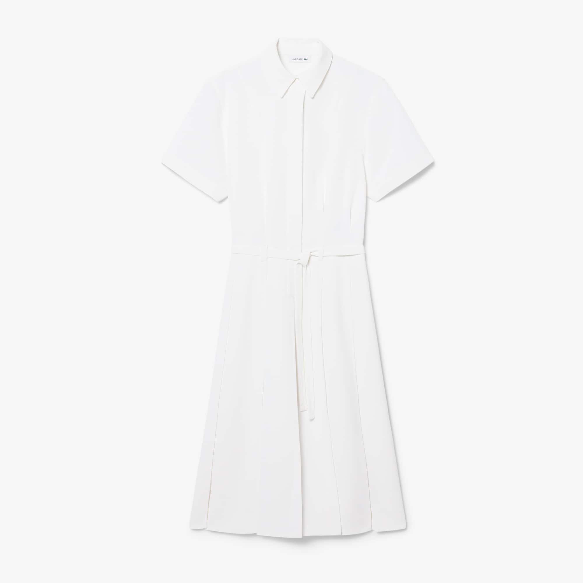Long Pleated Fluid Piqué Dress
