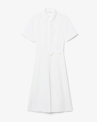 Long Pleated Fluid Piqu&eacute; Dress