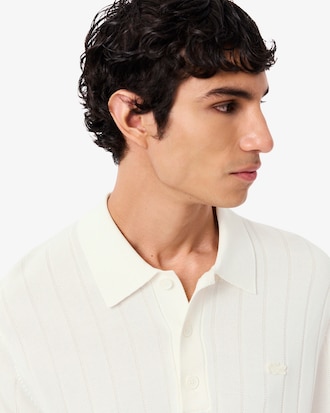 Men's Fluid Ribbed Knit Polo Collar Sweater