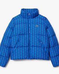 Women's Hooded Monogram Print Puffer Jacket with Puffed Croc