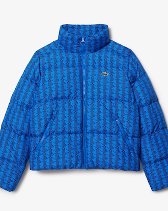 Women's Hooded Monogram Print Puffer Jacket with Puffed Croc