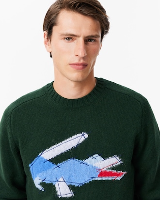 Men's Crocodile Motif Wool Sweater