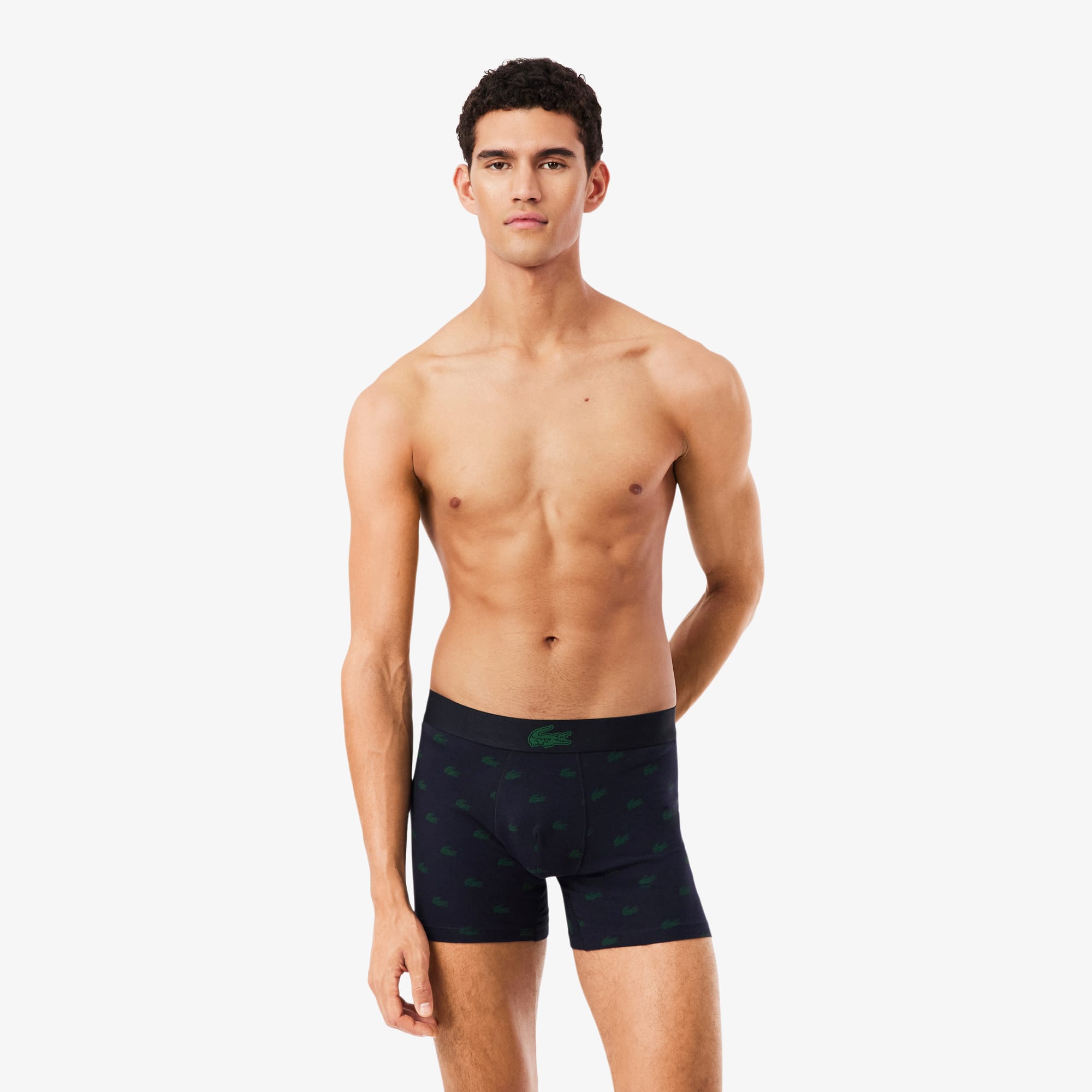 Lacoste 3-pack Stretch Cotton Print Boxers In Blue