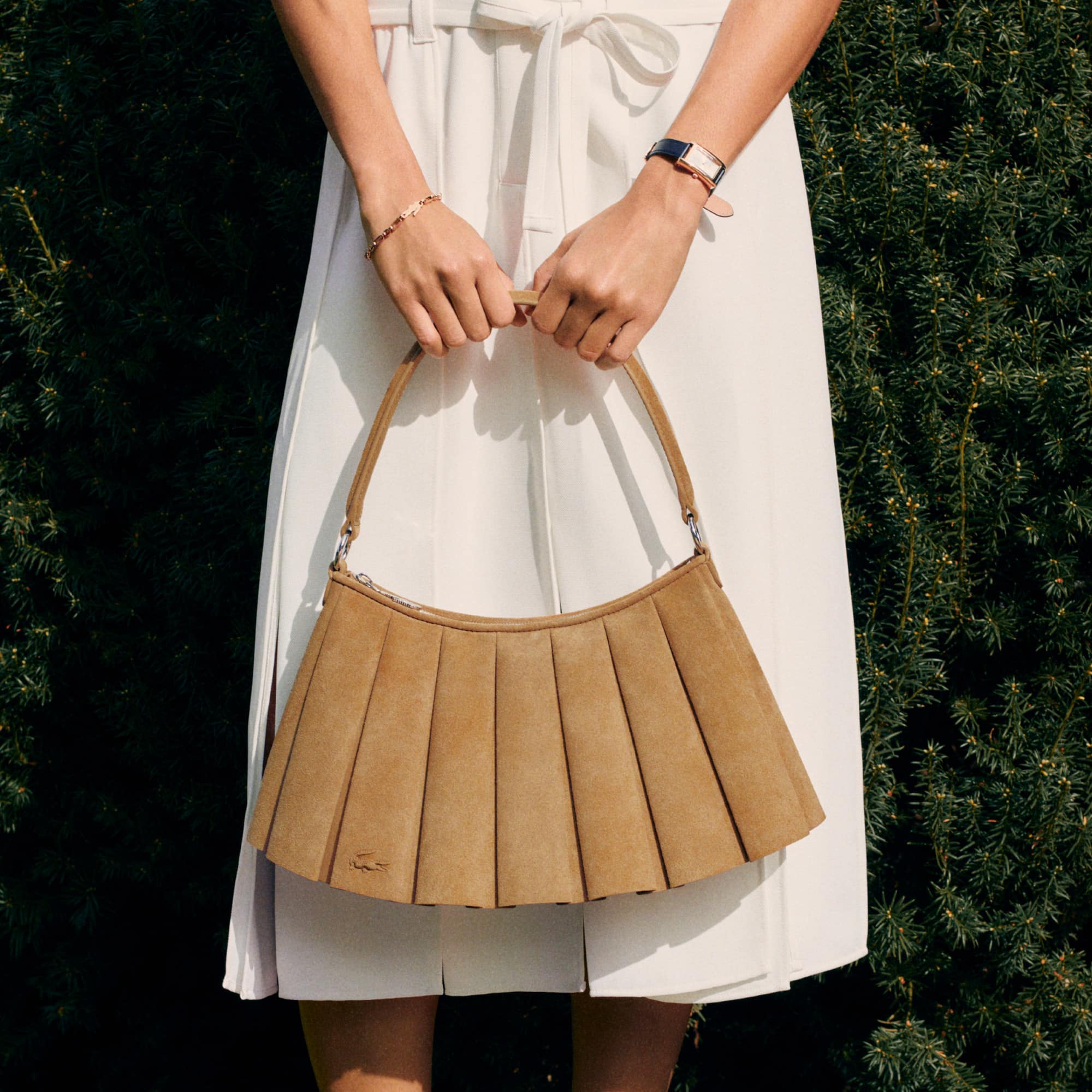 Lacoste Bolsa de Gamuza Lenglen Mediana Beige