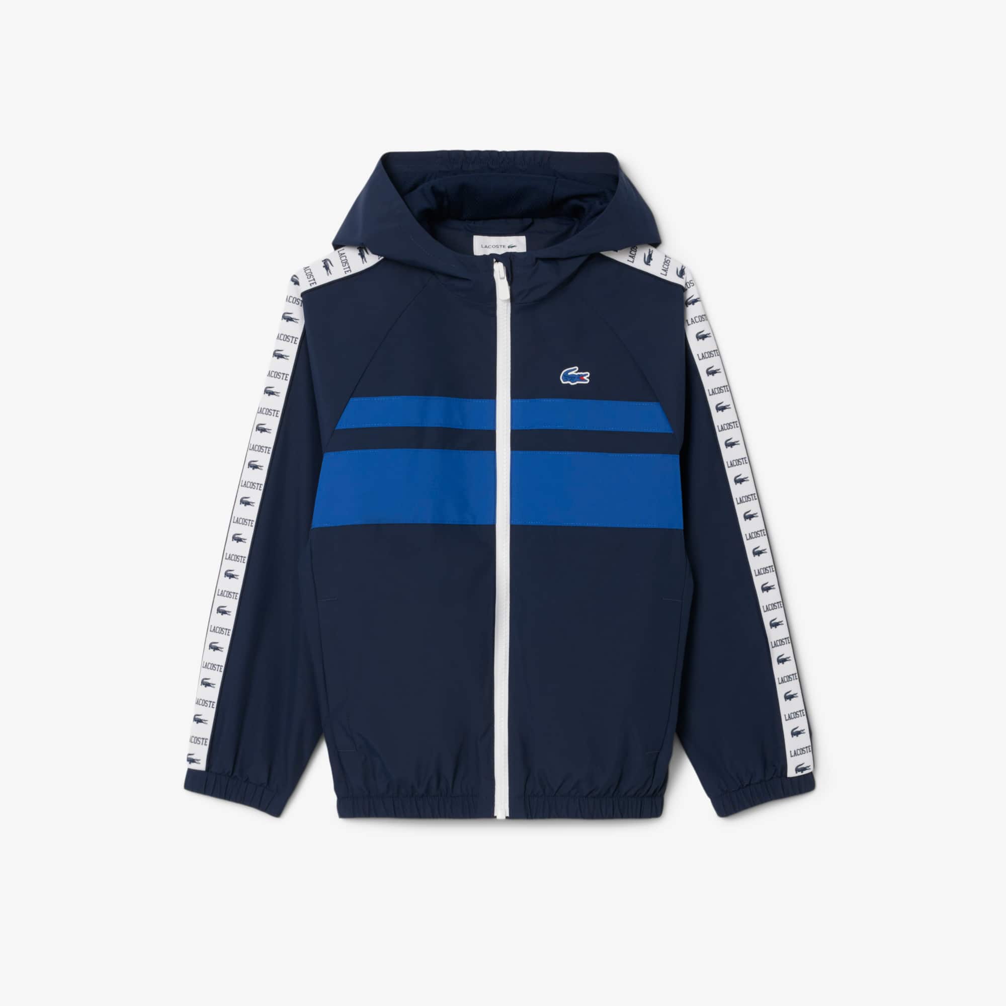 Lacoste Boys' Logo Stripe Sport Hooded Puffer Jacket - 12 Years In Blue