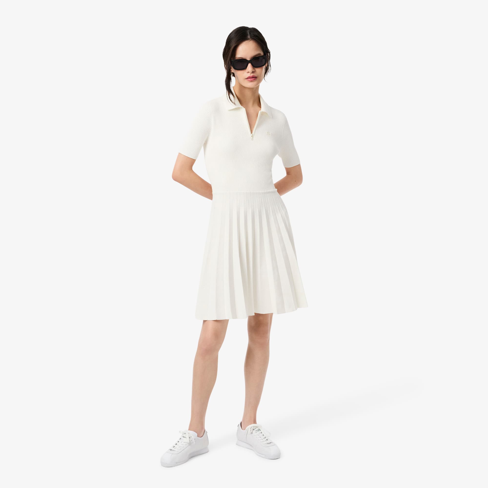 Lacoste Women's Pleated Polo Collar Dress - 36 In White