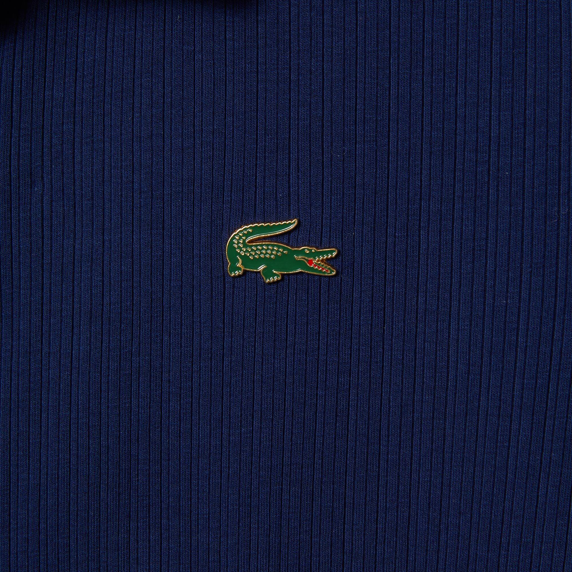 ワンピース LACOSTE Women Mid Skirts EF2655 525 Blue Women's Lacoste LIVE Ribbed Knit Buttoned Dress - Dresses