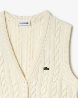 Cardigan sans manche à torsades en coton et laine