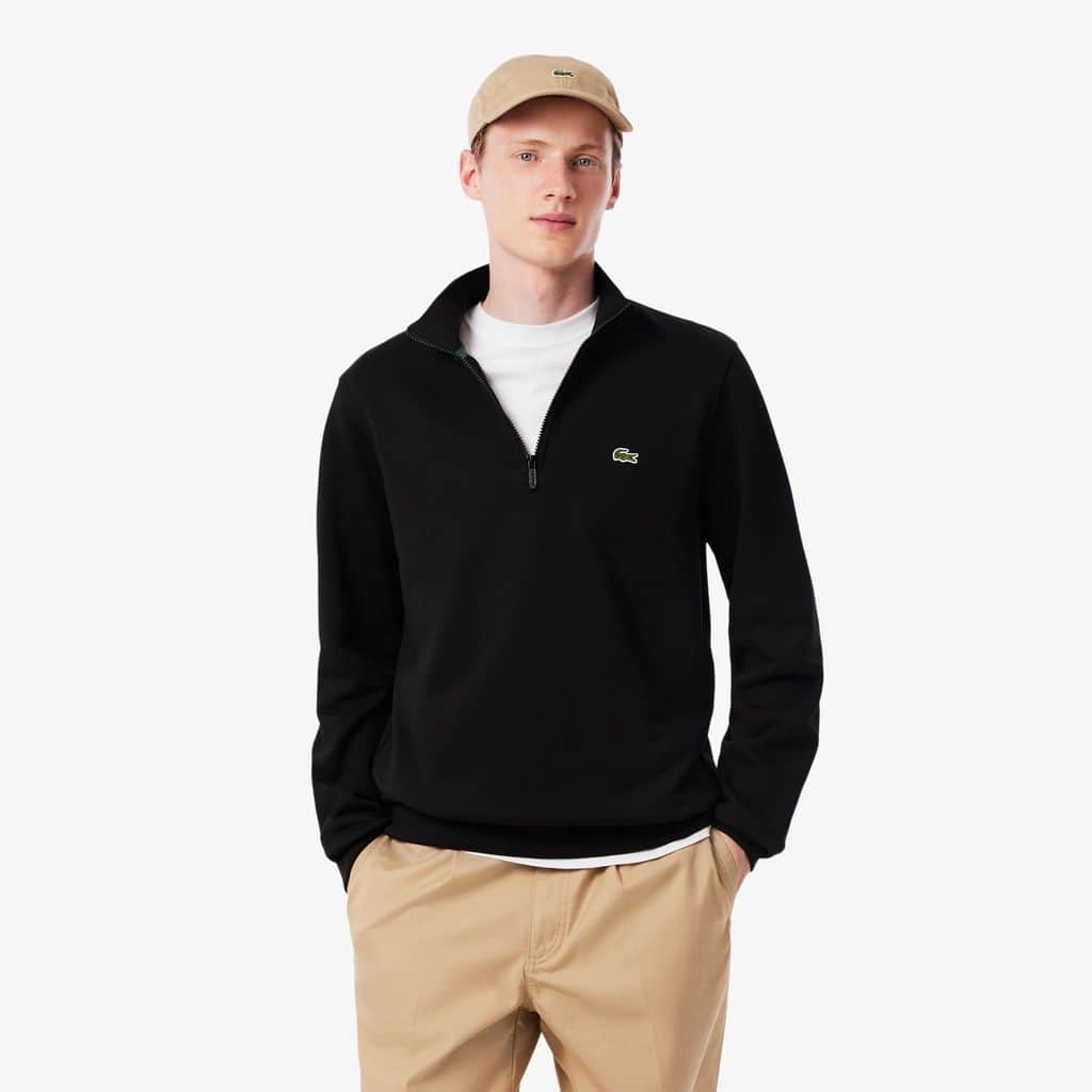 LACOSTE ジップアップスタジャン US S/M ブラック/グレー Men's Zip-Up Fleece Sweatshirt - Sweaters & Sweatshirts