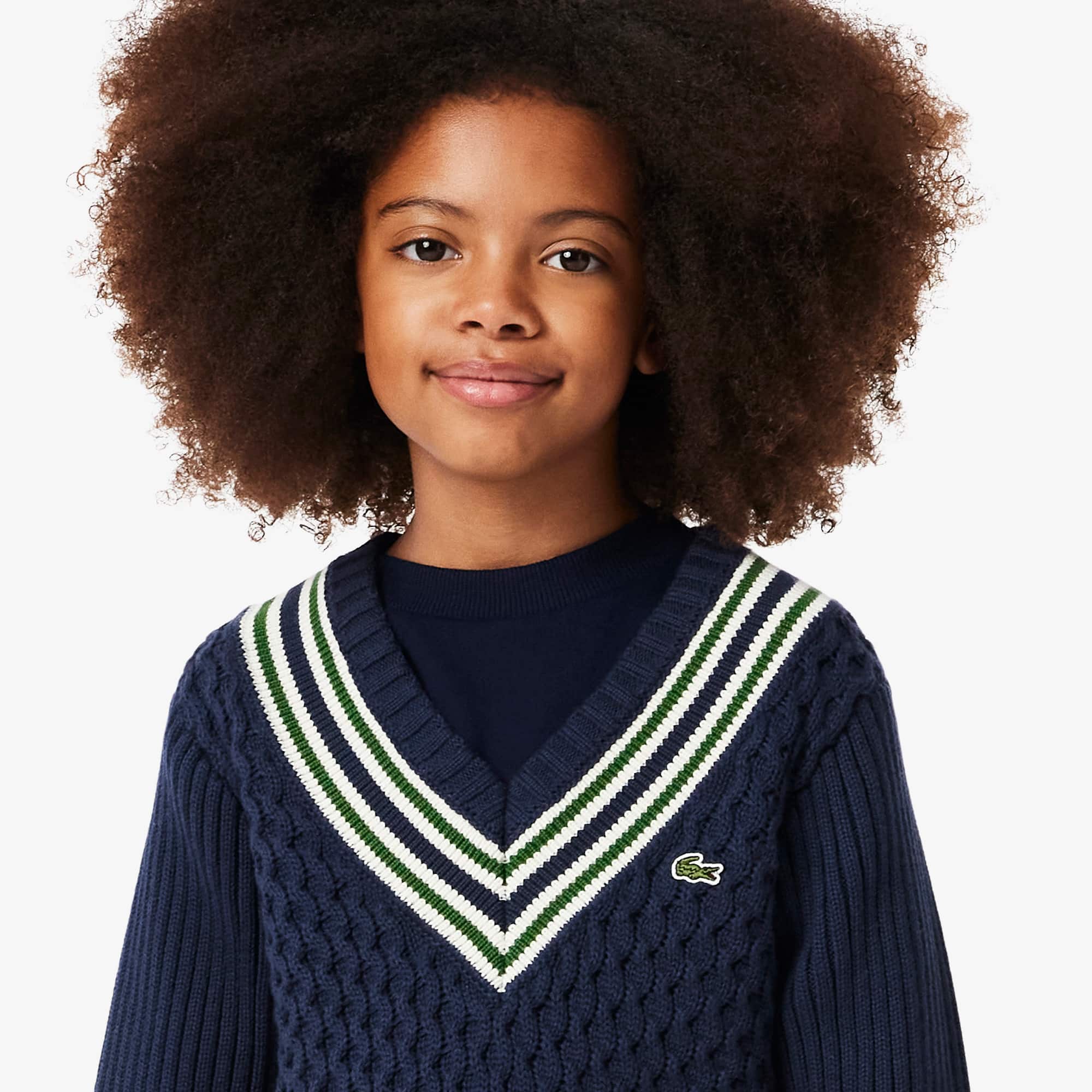 LACOSTE ネイビー ベスト US M Girls' Cotton V-Neck Sweater Vest - Teens Sweaters & Sweatshirts