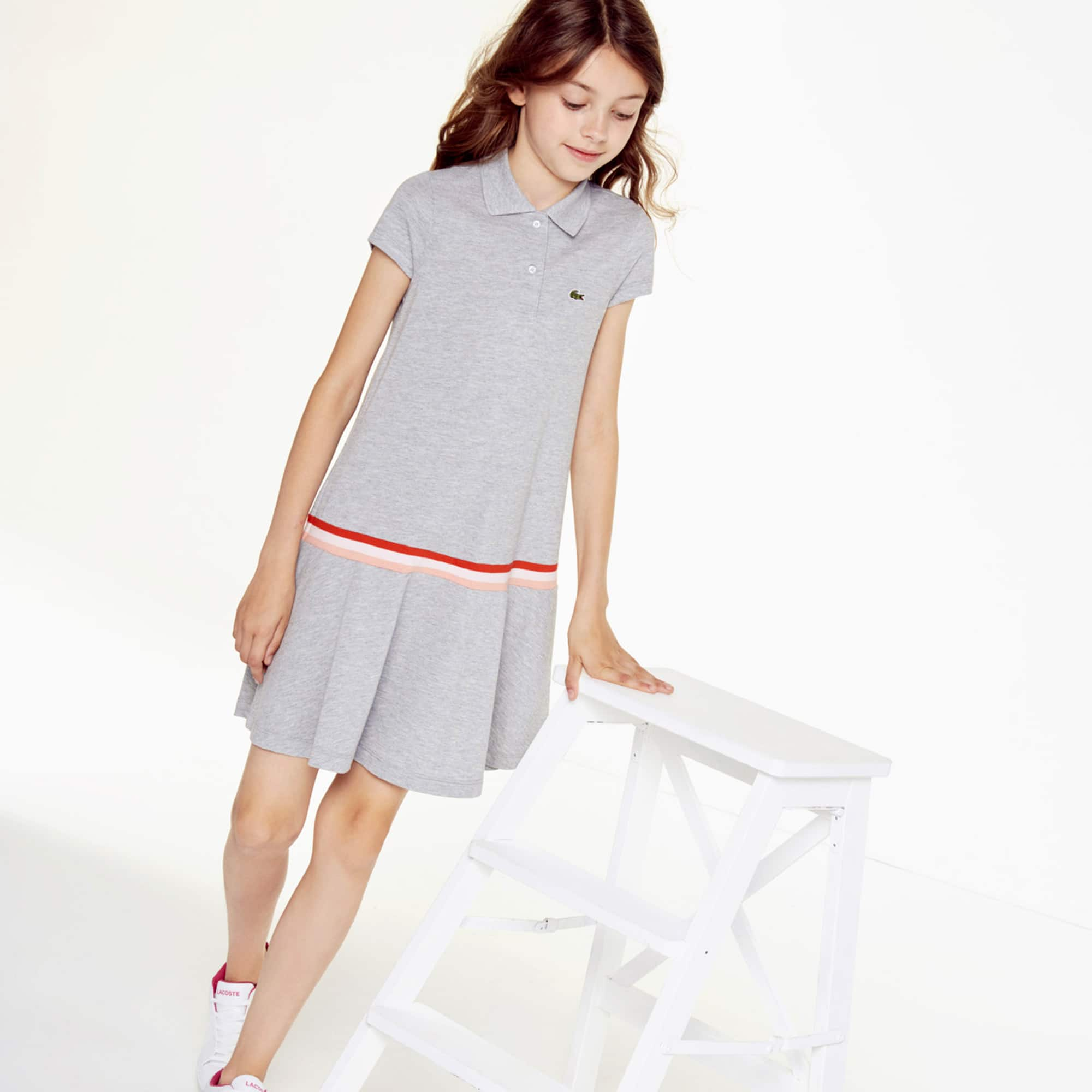 Lacoste Girls' Pleated Cotton Polo Dress. 1