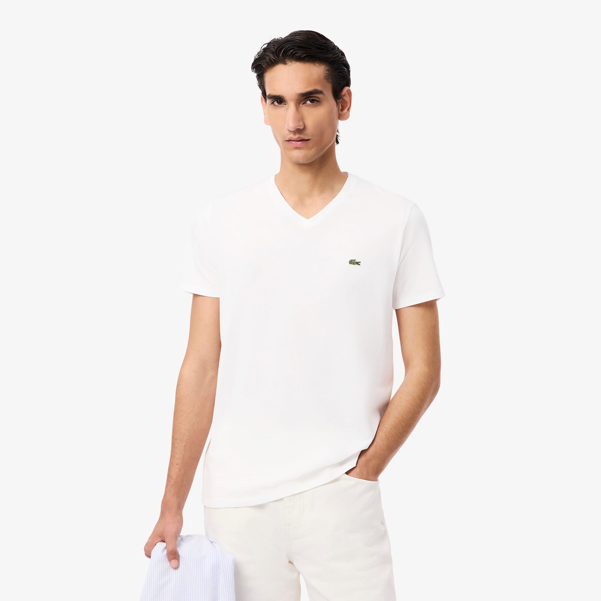 Lacoste Men's Lightweight Pima Cotton V-Neck T-Shirt