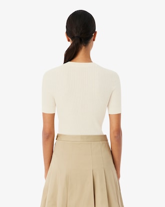 Women's Short Sleeve Merino Wool Rib Knit Sweater