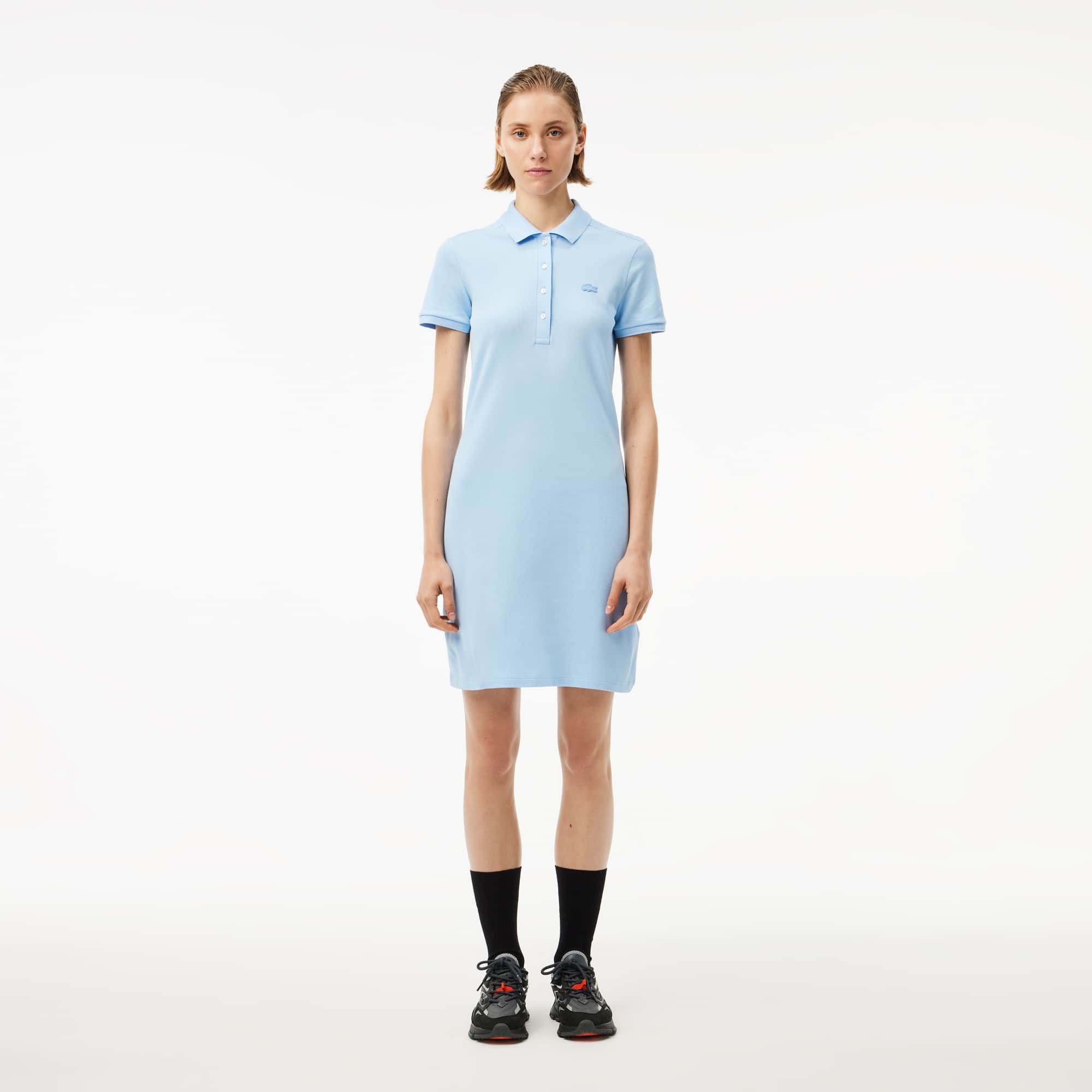 【LACOSTE】 ★ Slim Fit Mini Pique Polo Dress ★ Women's Slim Fit Stretch Mini Piqué Polo Dress - Dresses