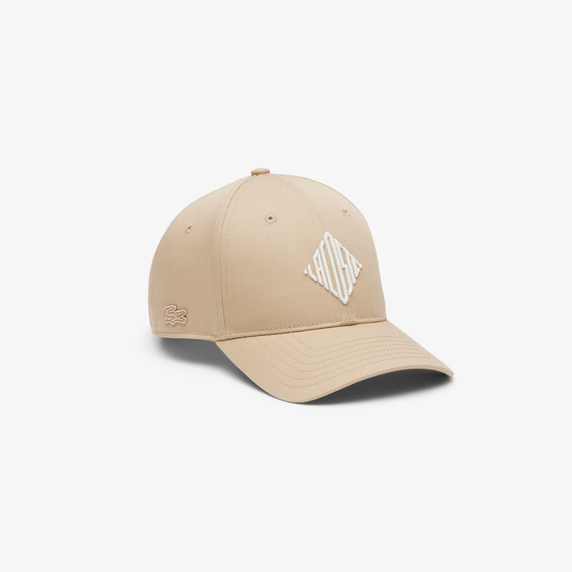 Lacoste Embroidered Cotton Twill Cap In Neutral