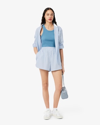 Shorts Para Mujer De Corte Relajado En Popelina Ligera A Rayas