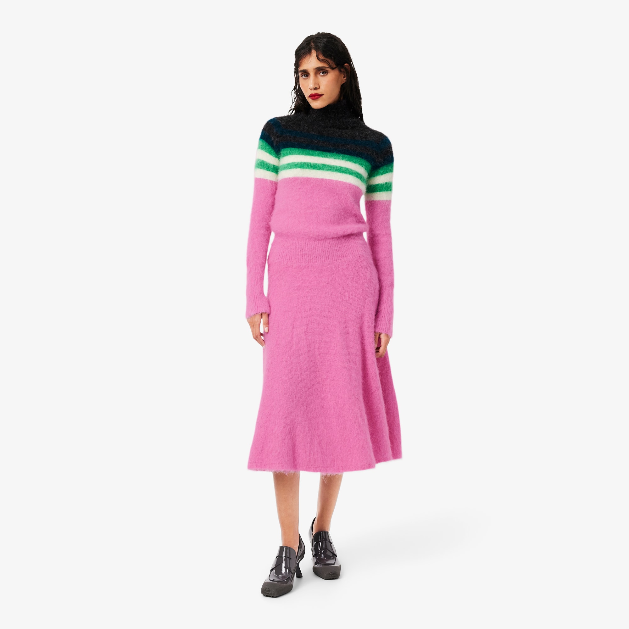 Lacoste Runway High Neck Alpaca Wool Maxi Dress In Pink