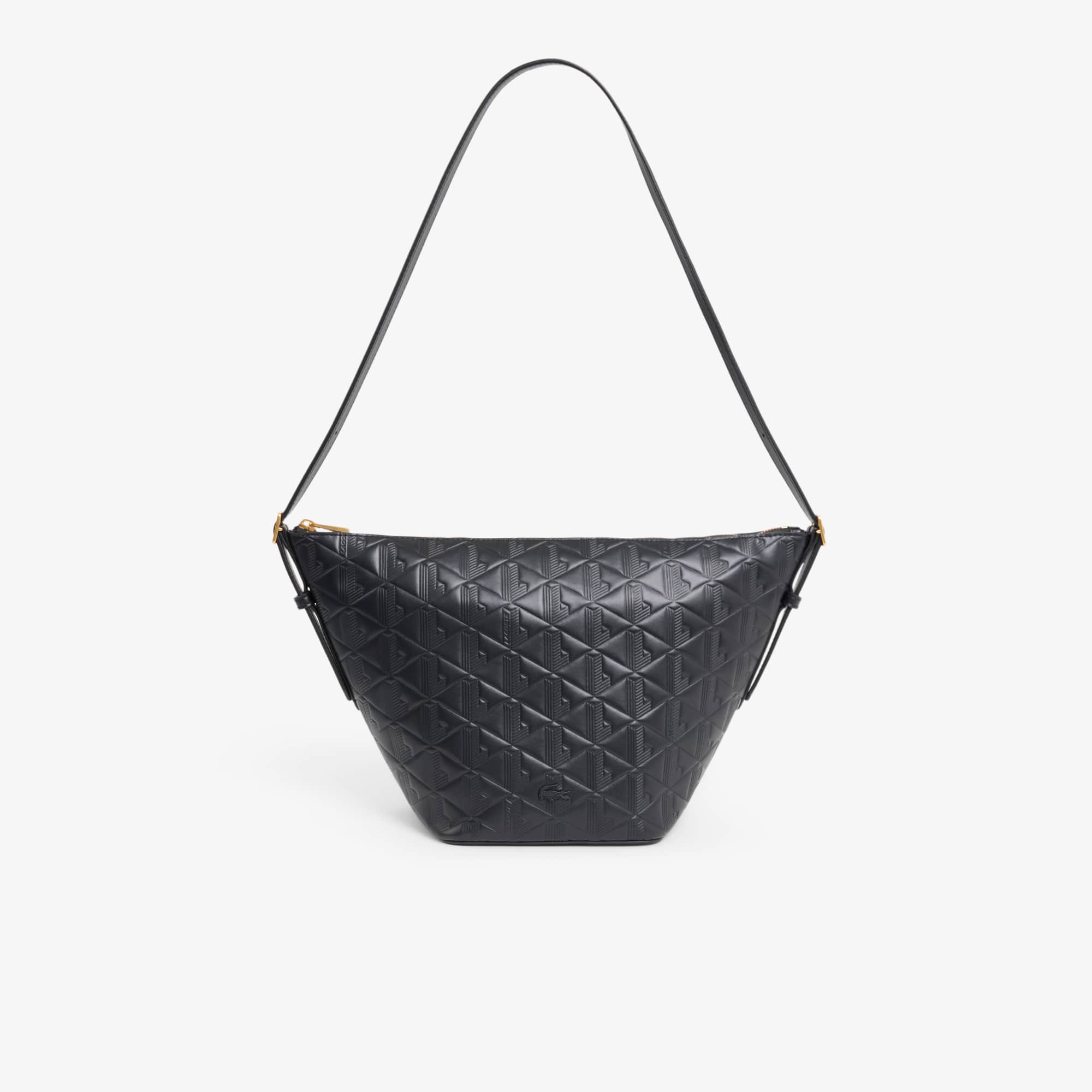 Lacoste Maheki Embossed Leather Hobo Bag - One Size In Black
