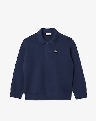 Kids' Cotton and Wool Blend Long Sleeve Polo