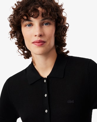 Cashmere Blend Polo Collar Pleated Dress